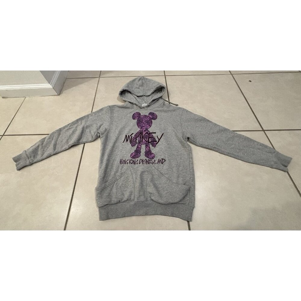 Disneyland Hong Kong Purple Mickey Mouse Gray Hoodie Pullover Size XS Women’s - Picture 8 of 12